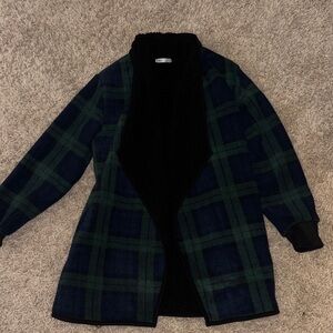 Dex Green and Black Plaid Teddy Jacket